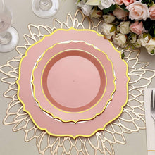 8 Inch Dusty Rose Round Disposable Plates With Gold Scalloped Rim