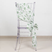 5 Pack Dusty Sage Green Floral Polyester Chair Sashes 6"x108"