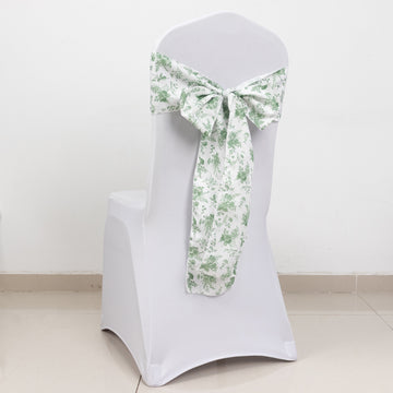 Dusty Sage Green Floral Polyester Chair Sashes
