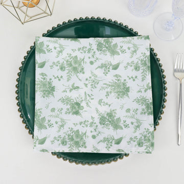 5 Pack Dusty Sage Green Floral Polyester Napkins, Reusable Seamless Dinner Napkins - 20"x20"