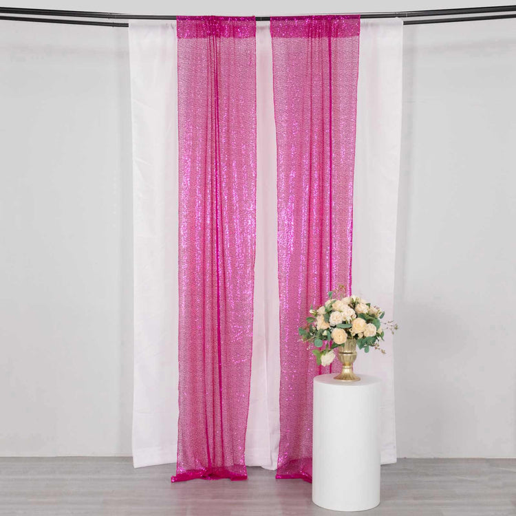 2 Pack Fuchsia Sequin Backdrop Drape Curtains with Rod Pockets - 8ftx2ft