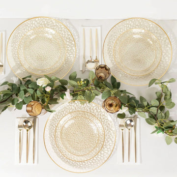 Add a Touch of Glamour with Glitter Gold Clear Hammered Plastic Charger Plates