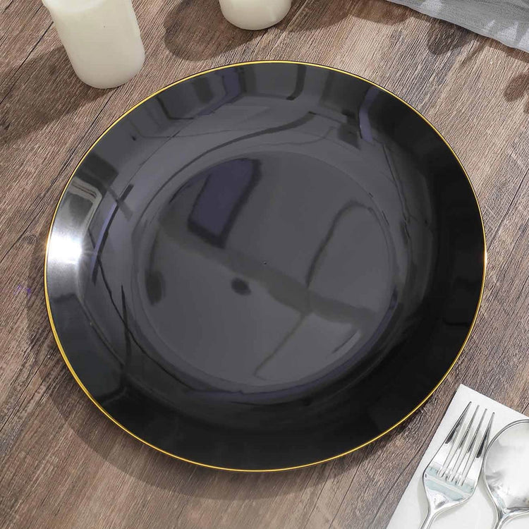10 Inch Black Round Plates With Gold Rim 10 Pack