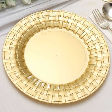 Elegant Gold Basketweave Rim Plastic Dinner Plates