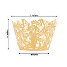 25 Pack Gold Butterfly Lace Pattern Paper Cupcake Liners, 3inch Round Muffin Wrapper Cups