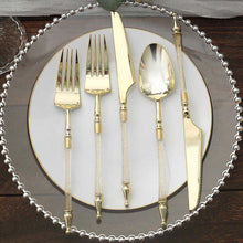 Set Of 24 Clear And Gold Glittered Utensil Set With Roman Column Handle 