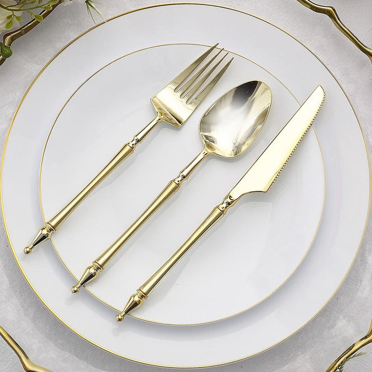 24 Pack Gold Plastic Utensil Set With Disposable Fork Spoon And Knife Silverware