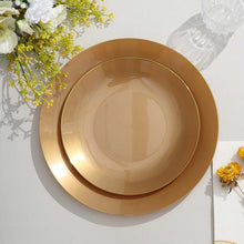 10 Pack - Gold Round Plastic Dessert Plates With Gold Rim Design - 8 Inch 
