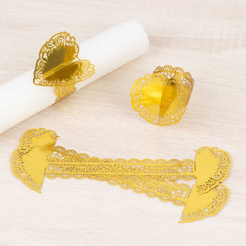 Metallic Gold 3D Heart Paper Napkin Rings