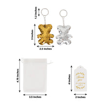 20 Pack Gold Silver Sequin Teddy Bear Keychain Party Favors with White Organza Bags