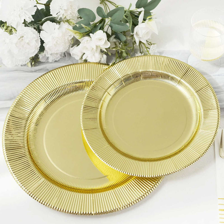 25 Pack Gold Sunray Design 8 Inch Paper Disposable Party Plates