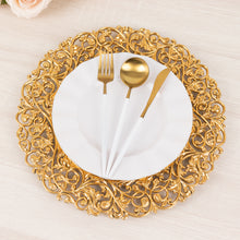 6 Pack Gold Vintage Floral Acrylic Charger Plates With Carved Borders, Round Dinner Charger Event