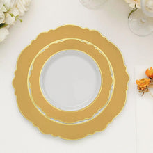 10 Pack | 8inch Gold / White Round Blossom Design Plastic Dessert Plates