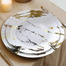 10 Pack Gold and White Marble Plastic Appetizer Salad Plates 8"