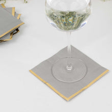 50 Pack Gray Paper Beverage Napkins with Gold Foil Edge