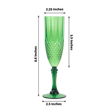 6 Pack Hunter Emerald Green Crystal Cut Reusable Plastic Champagne Glasses