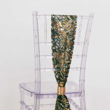 Hunter Emerald Green Wave Mesh Chair Sashes With Gold Embroidered Sequins