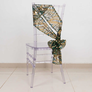 Create a Regal Atmosphere with Hunter Emerald Green Wave Mesh Chair Sashes