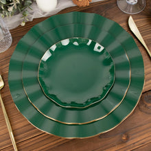 6 Inch Hunter Emerald Green Plastic Plates With Gold Ruffled Rim Round Dessert Plates