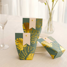 25 Pack Hunter Emerald Green Paper Pouch Party Favor Boxes With Gold Monstera Leaves Print