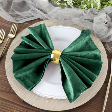 5 Pack Hunter Emerald Green Premium Sheen Finish Velvet Cloth Dinner Napkins 20"x20"
