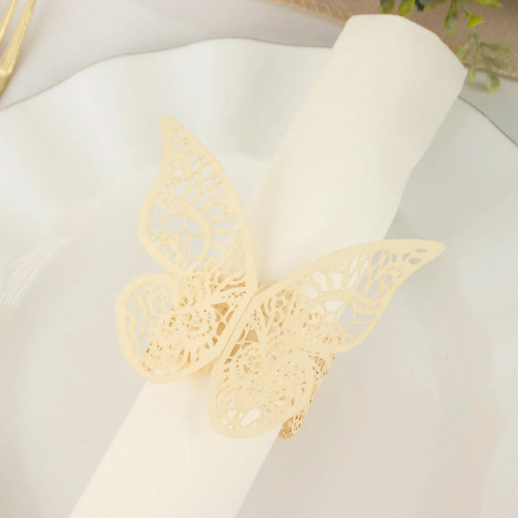 Ivory Paper Napkin Rings 12 Pack 3D Butterfly With Lace Pattern