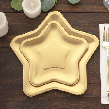 25 Pack Matte Gold Star Shaped Dessert Appetizer Paper Plates, Eco Friendly Salad Plates 300GSM 7"