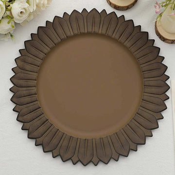 6 Pack Matte Natural Sunflower Plastic Dinner Charger Plates, Disposable Round Serving Trays 13"