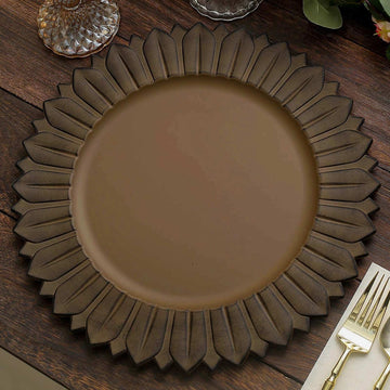 6 Pack Matte Natural Sunflower Plastic Dinner Charger Plates, Disposable Round Serving Trays 13"