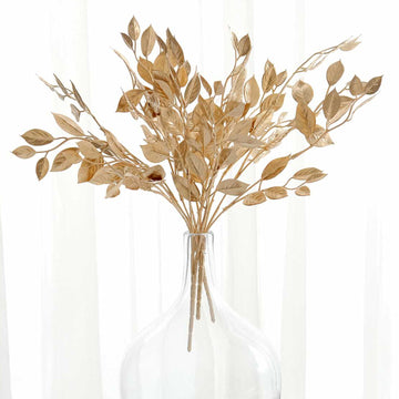 Transform Your Event with Faux Metallic Gold Ruscus Leaves Branches