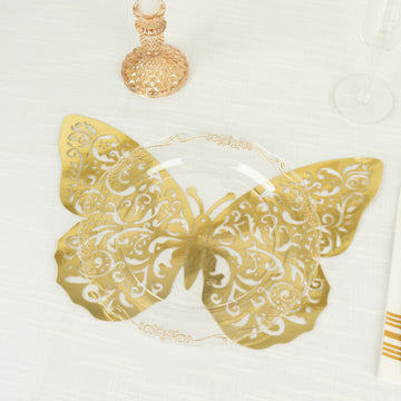 10 Pack Metallic Gold Foil Large 3D Butterfly Wall Stickers, Butterfly Paper Charger Placemat - 9"x14"