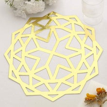 6 Pack Metallic Gold Laser Cut Geometric Star Placemats, 13inch Round Disposable Cardboard Dining