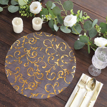 10 Pack Metallic Gold Sheer Organza Round Placemats with Embossed Foil Flower Design