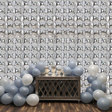 Create a Memorable Event with the Metallic Silver Square Diamond Design Balloon Wall
