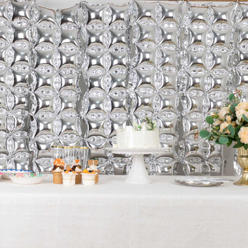 Make Your Event Shine with the Metallic Silver Double Row Mylar Foil Balloon Backdrop