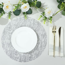10 Pack Metallic Silver Glitter Mesh Round Placemats, 13inch Polyester Dining Table Mats