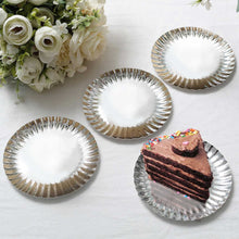50 Pack | 5inch Metallic Silver Scalloped Rim Mini Paper Dessert Plates, Disposable Round Tapas