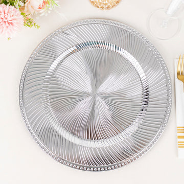Elevate Your Table with Metallic Silver Swirl Acrylic Charger Plates