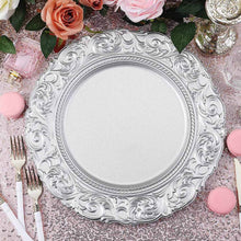 Acrylic Charger Plates - Silver Hard Plastic Round Baroque Design Rim - 9 inches and 14 inches