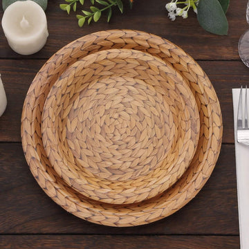 25 Pack Natural Paper Dessert Appetizer Plates With Woven Rattan Print, 7" Round Rustic Farmhouse Disposable Salad Plates - 300 GSM
