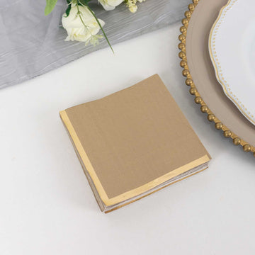 <strong>Natural Paper Cocktail Napkins With Gold Foil Edge</strong>
