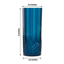 6 Pack Navy Blue Crystal Cut Reusable Plastic Highball Drink Glasses, Shatterproof Tall