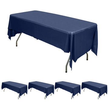 5 Pack Navy Blue Waterproof Plastic Tablecloths, PVC Rectangle Disposable Table Covers - 54"x108"