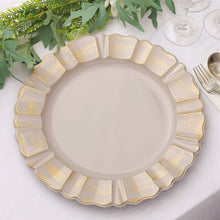 6 Pack Nude Taupe Acrylic Plastic Charger Plates With Gold Brushed Wavy Scalloped Rim 13" Round