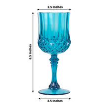 6 Pack Ocean Blue Crystal Cut Reusable Plastic Wine Glasses, Shatterproof Cocktail Goblets 8oz
