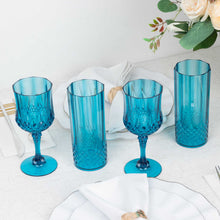 6 Pack Ocean Blue Crystal Cut Reusable Plastic Wine Glasses, Shatterproof Cocktail Goblets 8oz