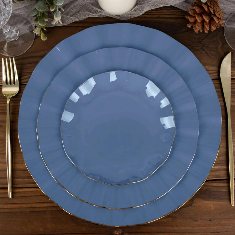 6 Inch Round Ocean Blue Plate With Gold Rim