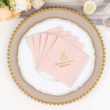 100 Pack Personalized Monogram Soft Airlaid Paper Beverage Napkins, Highly Absorbent Custom Initial Cocktail Napkins