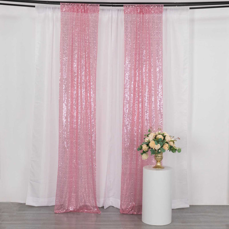 2 Pack Pink Sequin Photo Backdrop Curtains with Rod Pockets