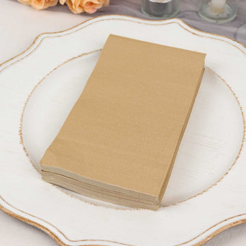 50 Pack 2 Ply Soft Natural Dinner Paper Napkins - Add Elegance to Your Table Setting